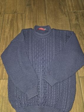 Men's Navy Cable Knit Sweater - Classic Crewneck